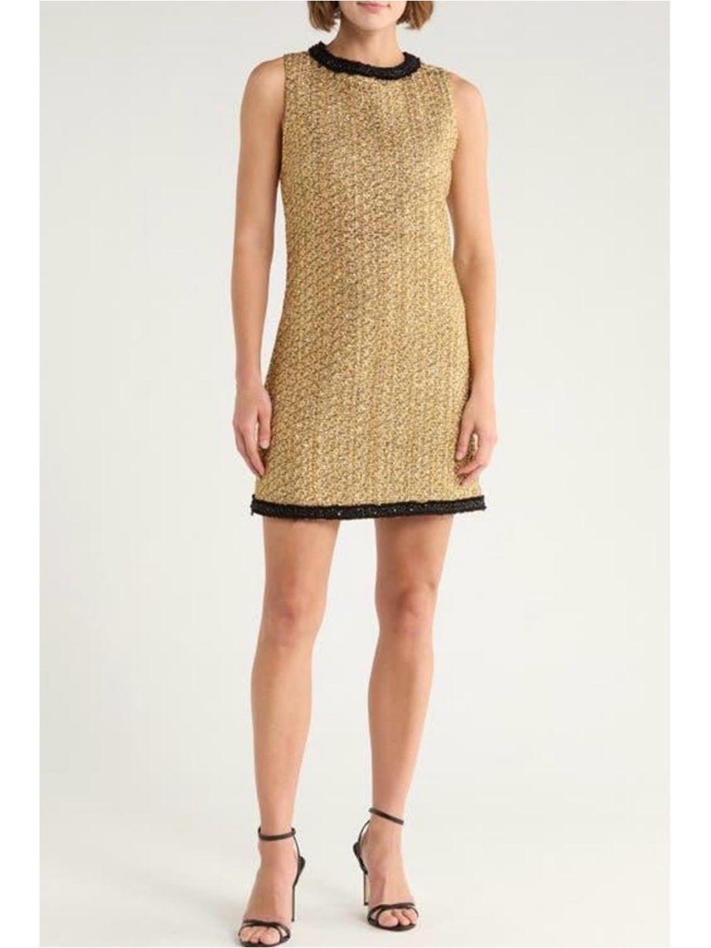 Alice + Olivia “Clyde” Metallic Tweed A-Line Mini Dress in Gold. MSRP $550.